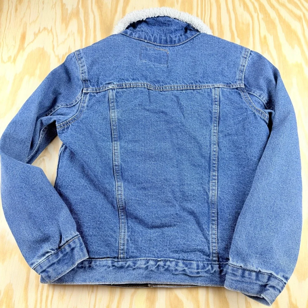 Levis Kids Denim Sherpa Trucker Jacket Blue Medium Wash Size L 12-13 Yrs